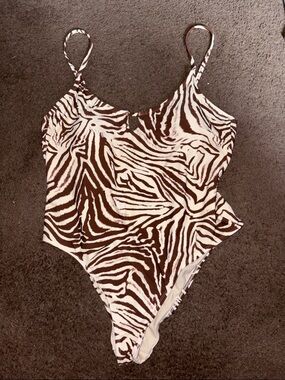 Zebra Print One-Piece Swimsuit - Brown & Cream